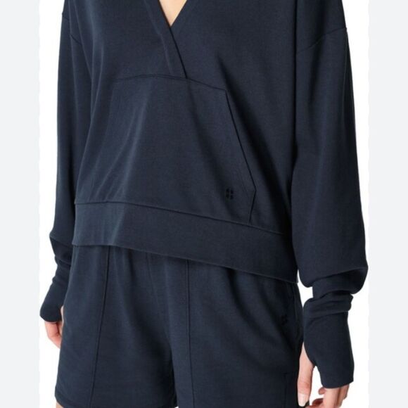 Sweaty Betty hoodie large size 12 sweatshirt  top long sleeve blue pocket Active - Picture 2 of 14